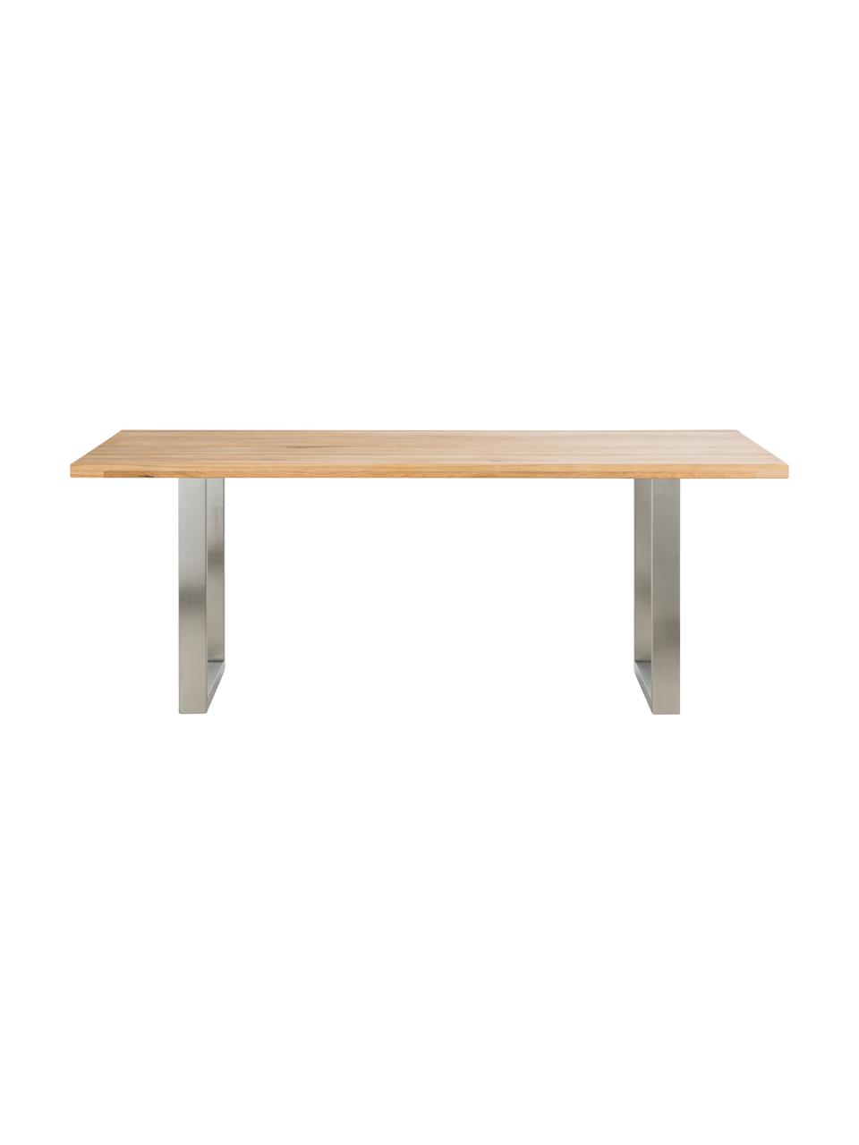 Jídelní stůl s deskou z masivu Oliver, Divoký dub, nerezová ocel