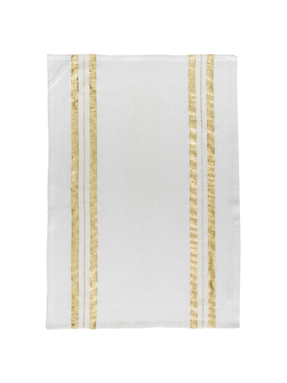 Torchon en coton décor doré Corinne, Blanc, couleur dorée