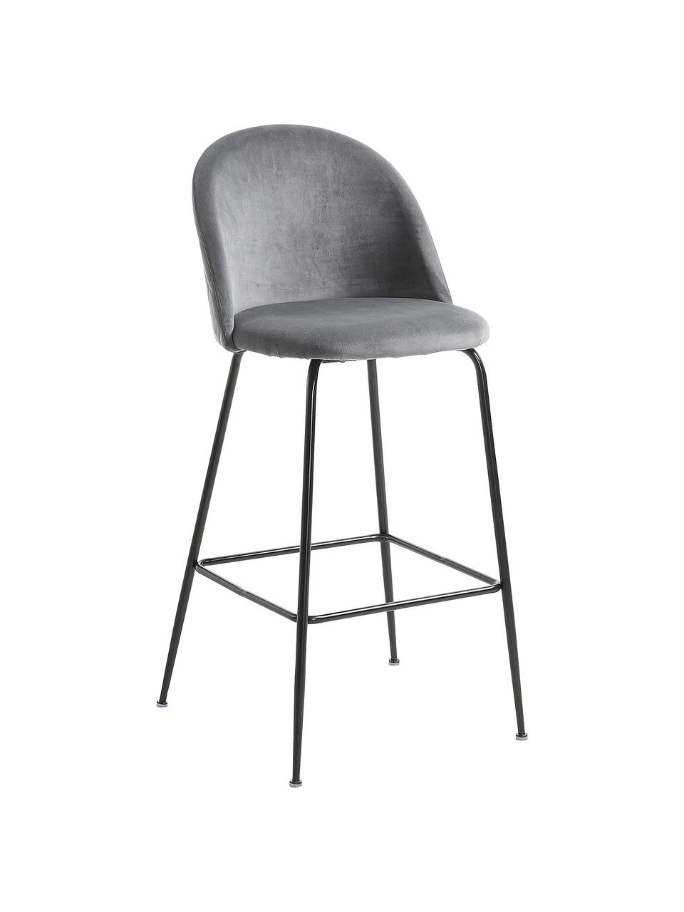 Sametová barová židle Ivonne, Šedá, černá, Š 53 cm