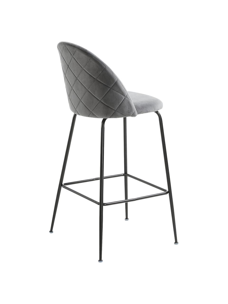 Krzesło barowe z aksamitu Ivonne, Tapicerka: aksamit poliestrowy, Stelaż: metal lakierowany, Szary, czarny, S 53 x W 108 cm
