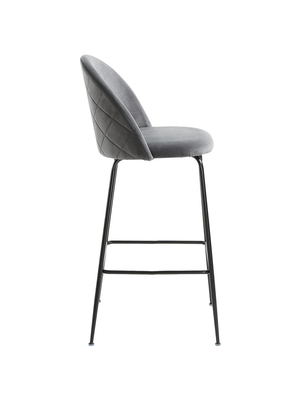 Chaise de bar en velours Ivonne, Gris, noir, larg. 53 x haut. 108 cm