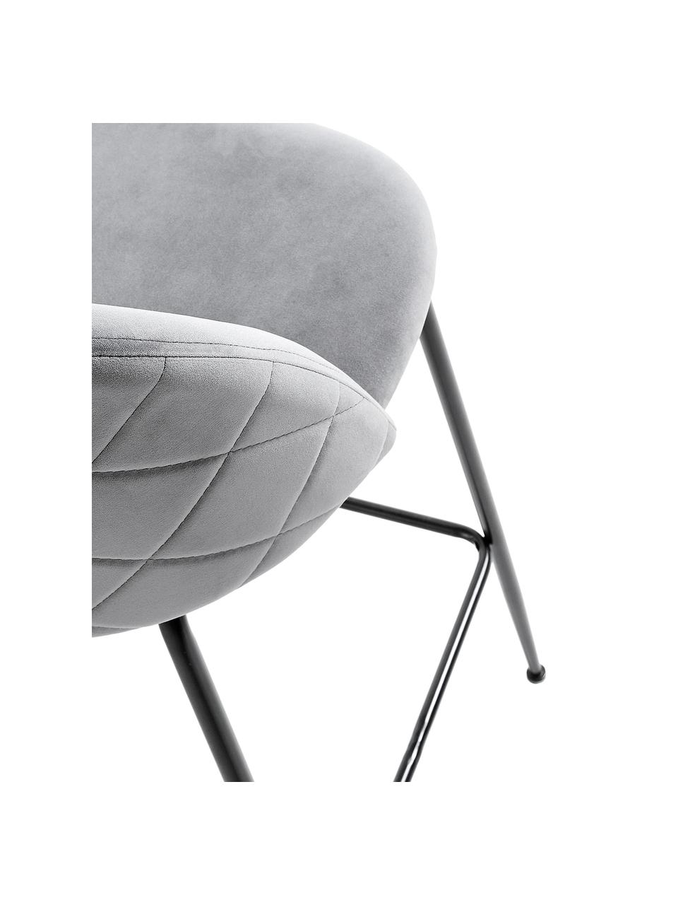 Zamatová barová stolička Ivonne, Sivá, čierna, Š 53 x V 108 cm