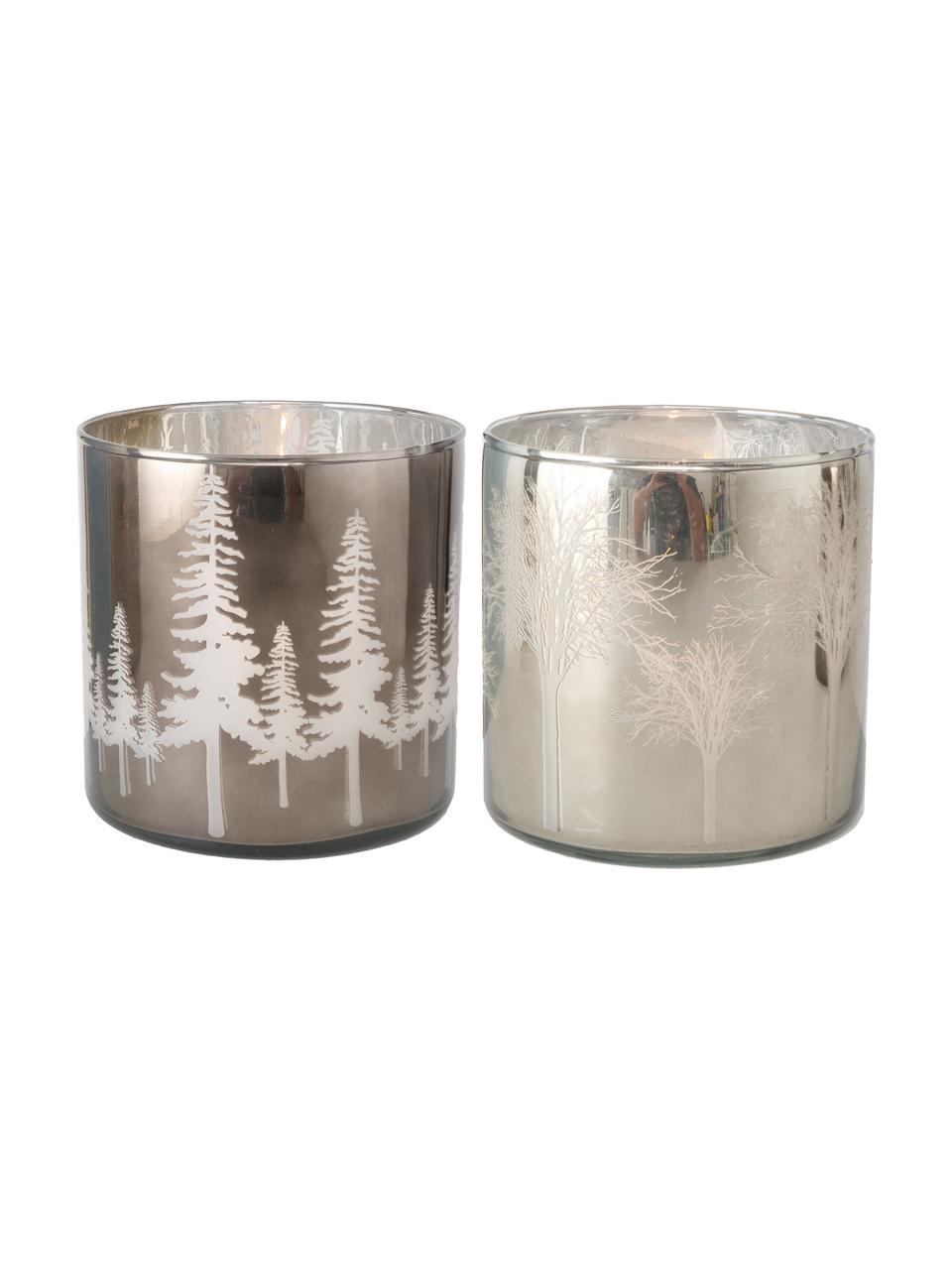 Windlichtenset Skove, 2-delig, Gelakt glas, Zilverkleurig, grijs, glanzend, Ø 15 cm