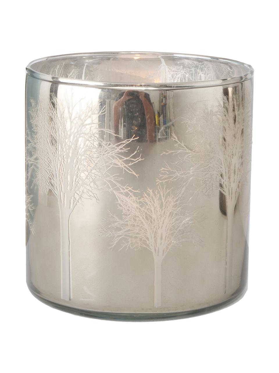 Windlichter-Set Skove, 2-tlg., Glas, lackiert, Silberfarben, Grau, glänzend, Ø 15 x H 15 cm
