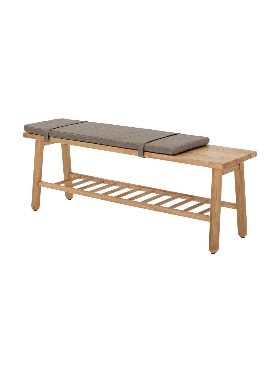 Banc en bois d'hévéa Linde, Tissu grège, bois d'hévéa, larg. 120 x prof. 30 cm
