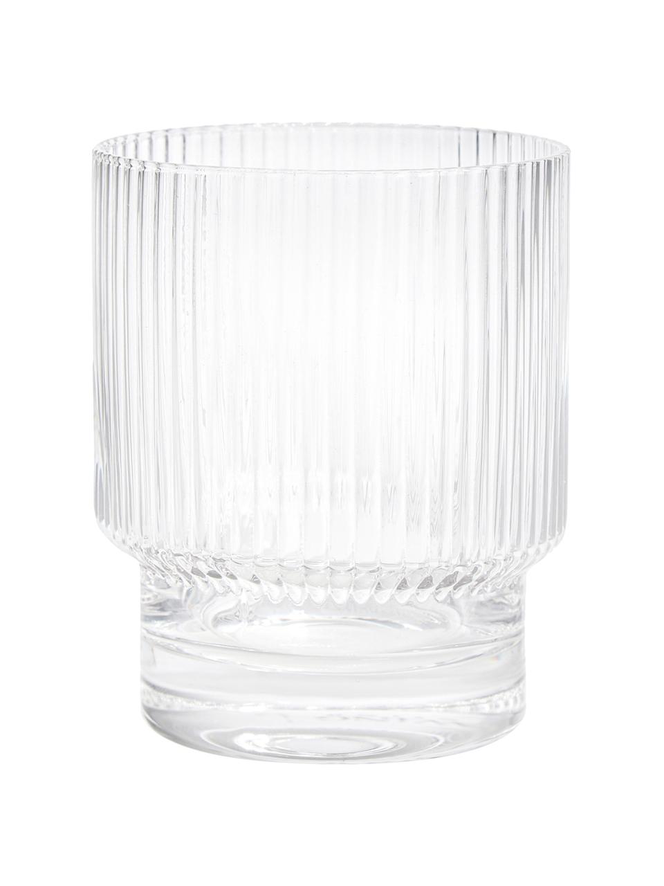 Bicchiere acqua fatto a mano con rilievo scanalato Minna, 4 pz, Vetro soffiato, Trasparente, Ø 8 x Alt. 10 cm, 300 ml