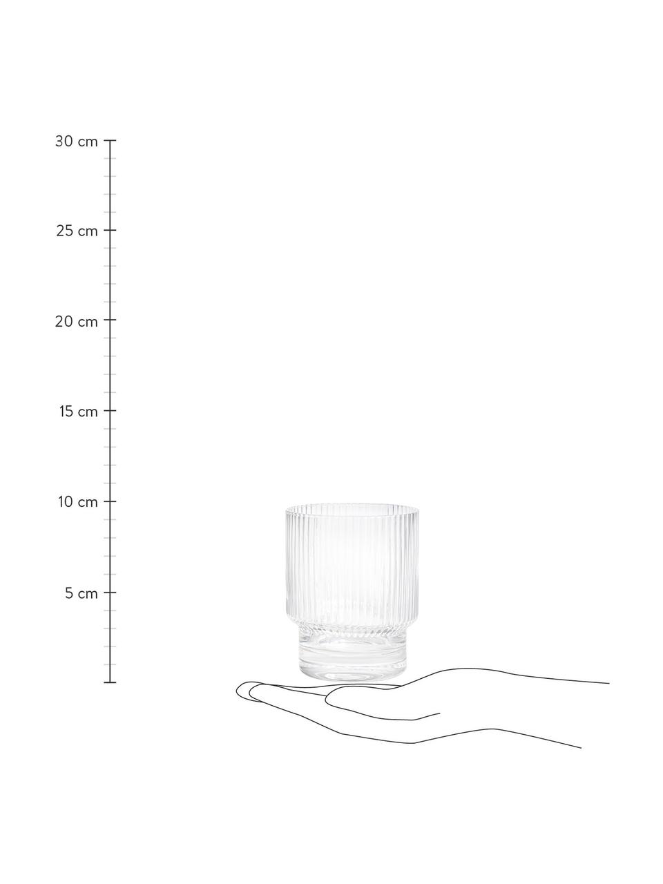 Handgemaakte waterglazen Minna met gegroefd reliëf, 4 stuks, Mondgeblazen glas, Transparant, Ø 8 x H 10 cm, 300 ml