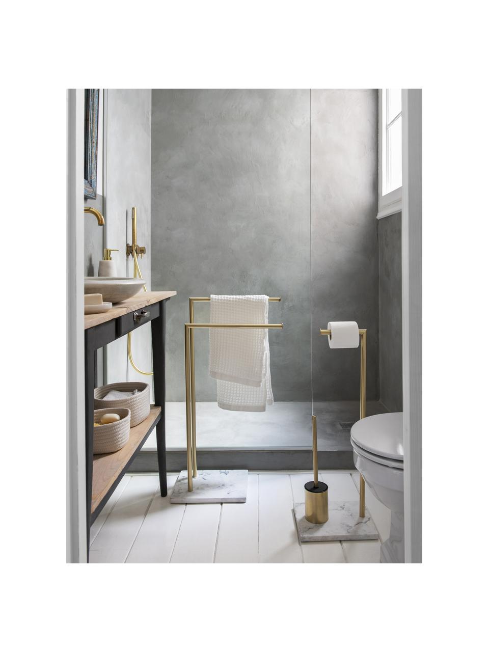 WC-papierhouder Albany met toiletborstel, Houder: gecoat metaal, Messingkleurig, wit, gemarmerd, B 27 x H 73 cm