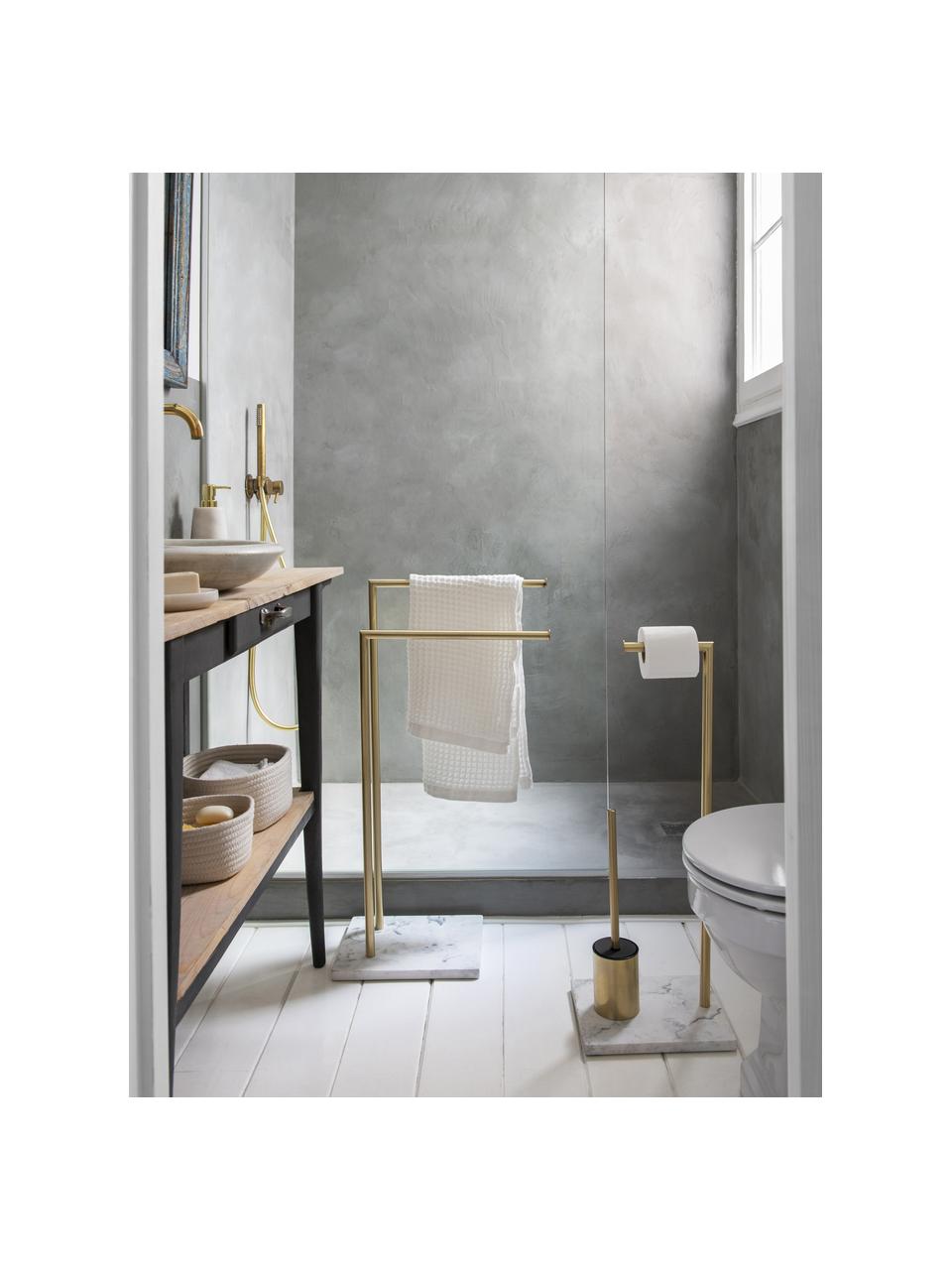 WC-papierhouder Albany met toiletborstel, Houder: gecoat metaal, Goudkleurig, wit, B 27 x H 73 cm