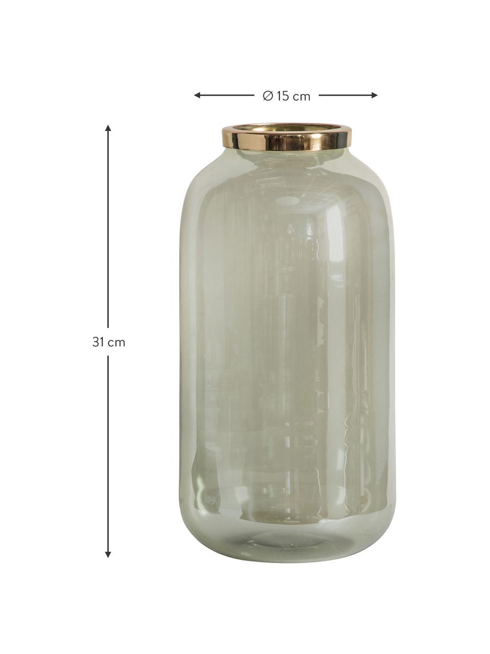 Vase en verre Rodenbek, Verre, Vert, couleur dorée, Ø 15 x haut. 31 cm