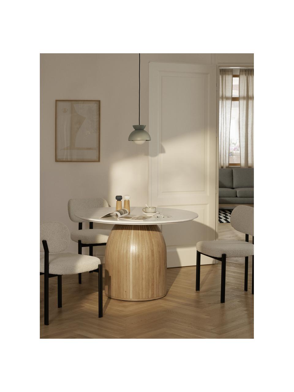 Mesa de comedor redonda con tablero de mármol Nelly, Ø 115 cm, Tablero: mármol, Patas: madera de mango, madera d, Mármol blanco, madera de mango clara, Ø 115 cm