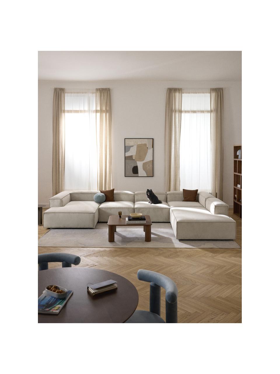 Modulare Wohnlandschaft Lennon aus Cord, Bezug: Cord (92 % Polyester, 8 %, Gestell: Massives Kiefernholz, Spe, Füße: Kunststoff Dieses Produkt, Cord Hellbeige, B 418 x T 269 cm, Eckteil rechts