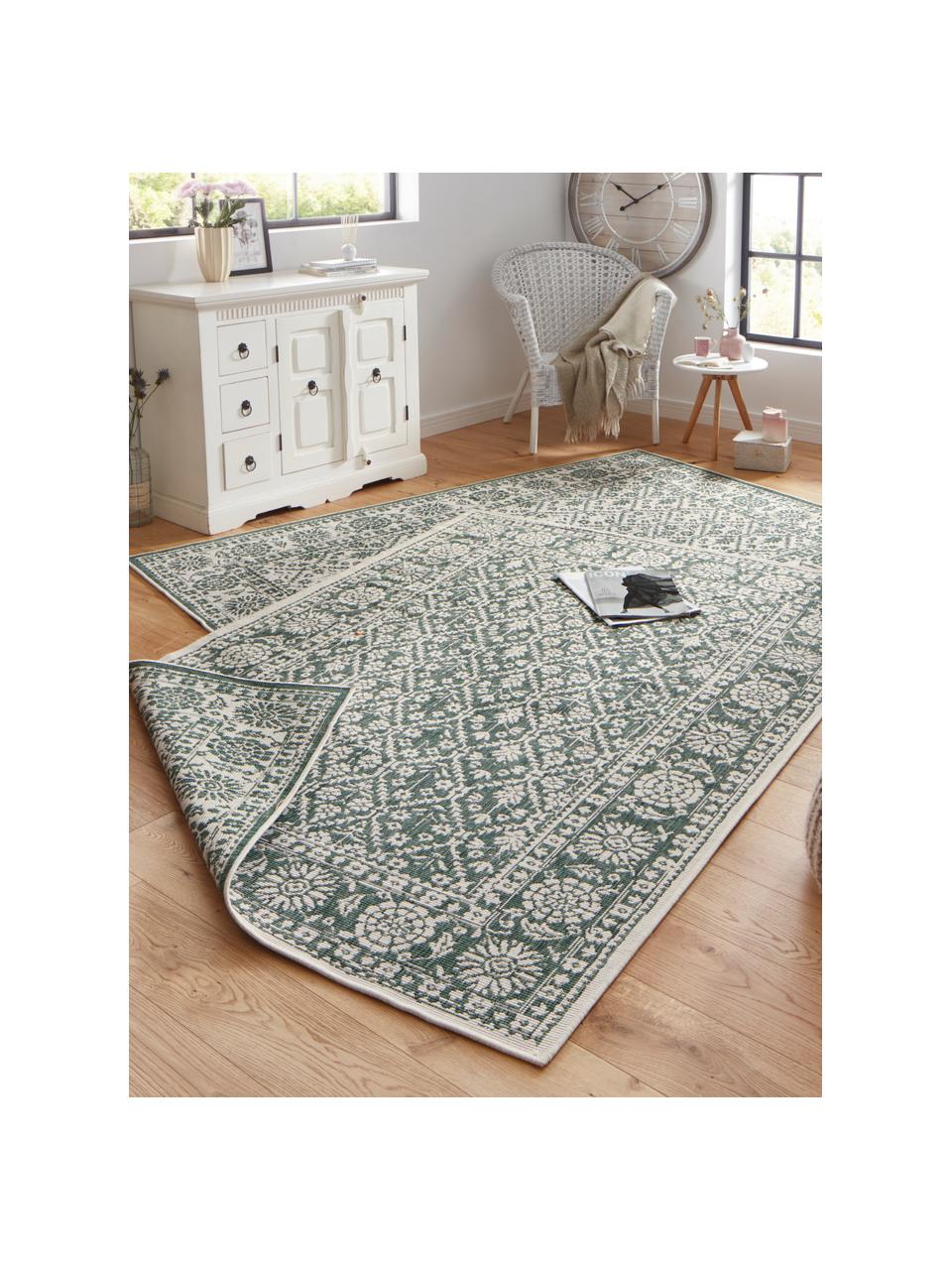 Dubbelzijdig in- en outdoor vloerkleed Curacao in vintage stijl, groen/crème, Groen, crèmekleurig, B 80 x L 150 cm (maat XS)