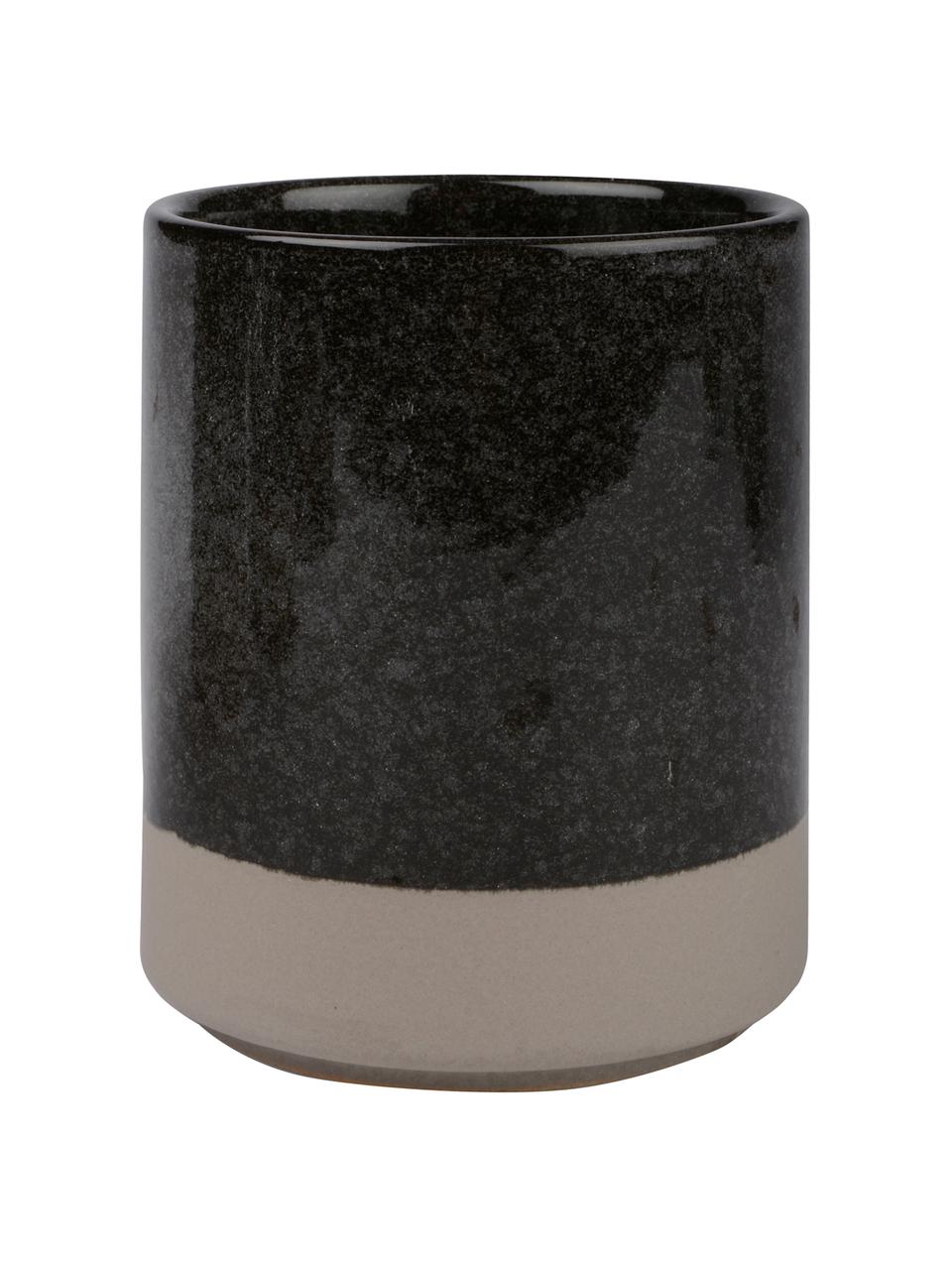 Kubek na szczoteczki z ceramiki Grego, Ceramika, Ciemny szary, beżowy, Ø 8 x W 10 cm