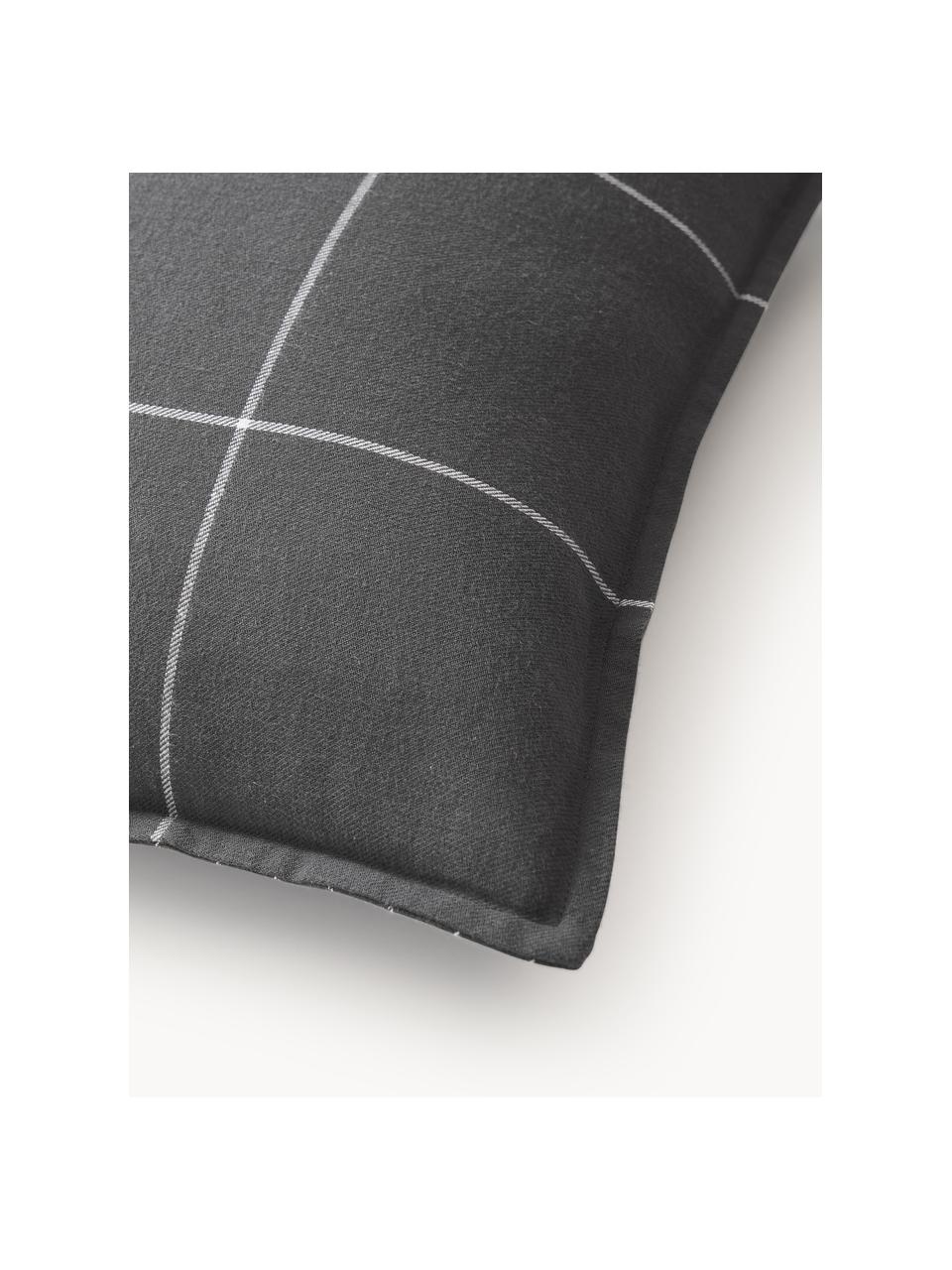 Funda de almohada doble cara de franela a cuadros Noelle, Gris antracita, blanco, An 45 x L 110 cm