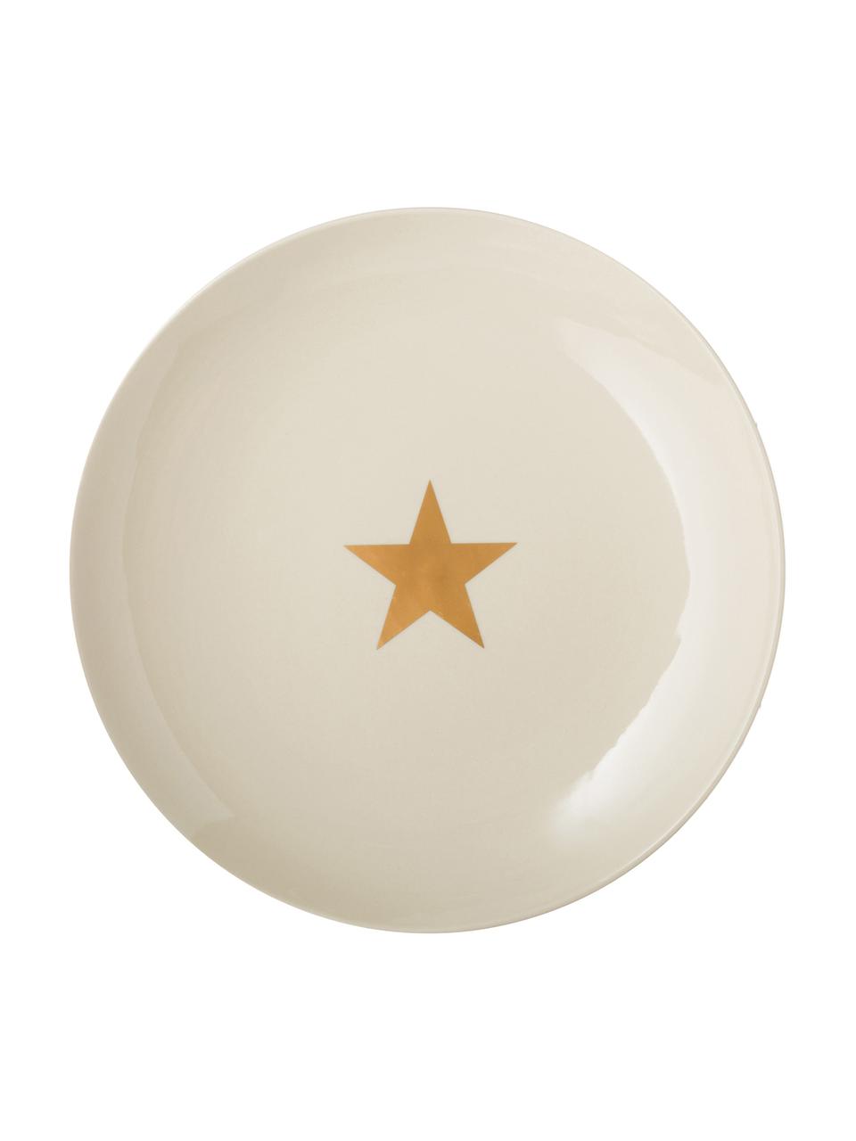 Piatto piano con stella dorata Star, Ceramica, Bianco latteo, dorato, Ø 25 cm