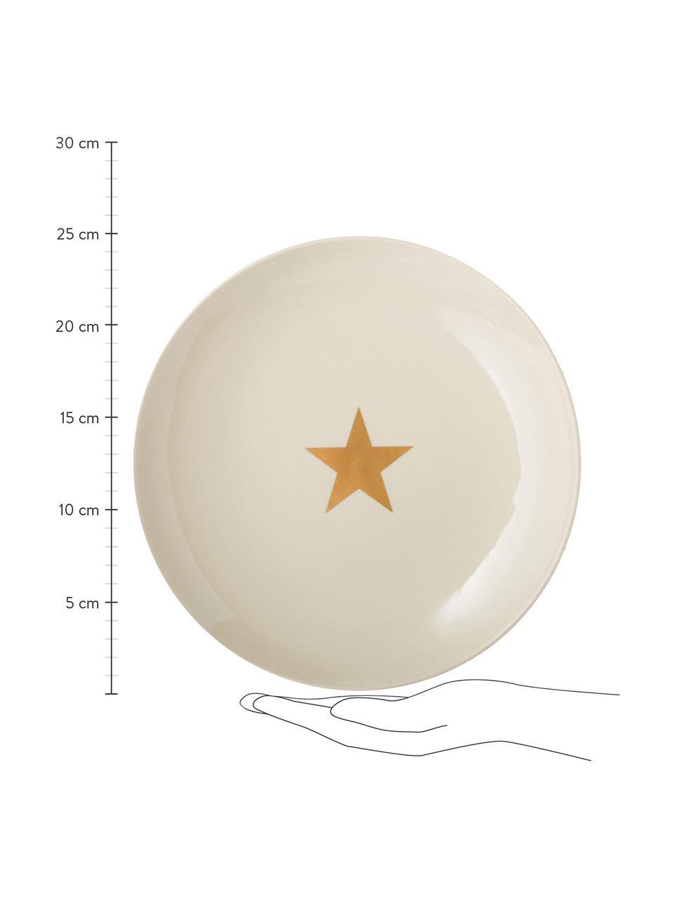 Mělký talíř se zlatou hvězdou Star, Keramika, Světle bílá, zlatá, Ø 25 cm