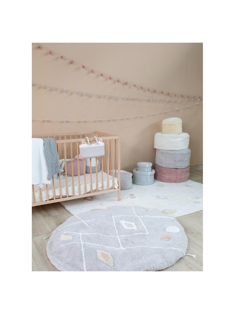 Handgefertigter Kinderpouf Chill, Bezug: 97 % Baumwolle, 3 % Kunst, Hellgrau, Ø 50 x H 20 cm