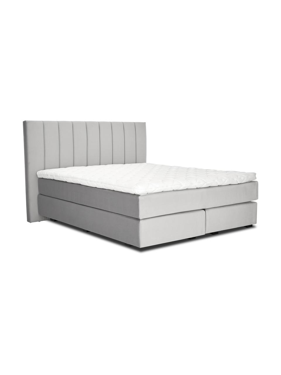 Letto boxspring in velluto premium Lacey, Materasso: a molle insacchettate a 7, Piedini: legno massello di faggio,, Grigio chiaro, 200 x 200 cm