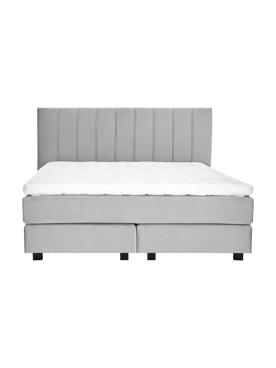 Cama matrimonial de teciopelo Premium Lacey, Patas: madera de haya maciza pin, Gris claro, 200 x 200 cm