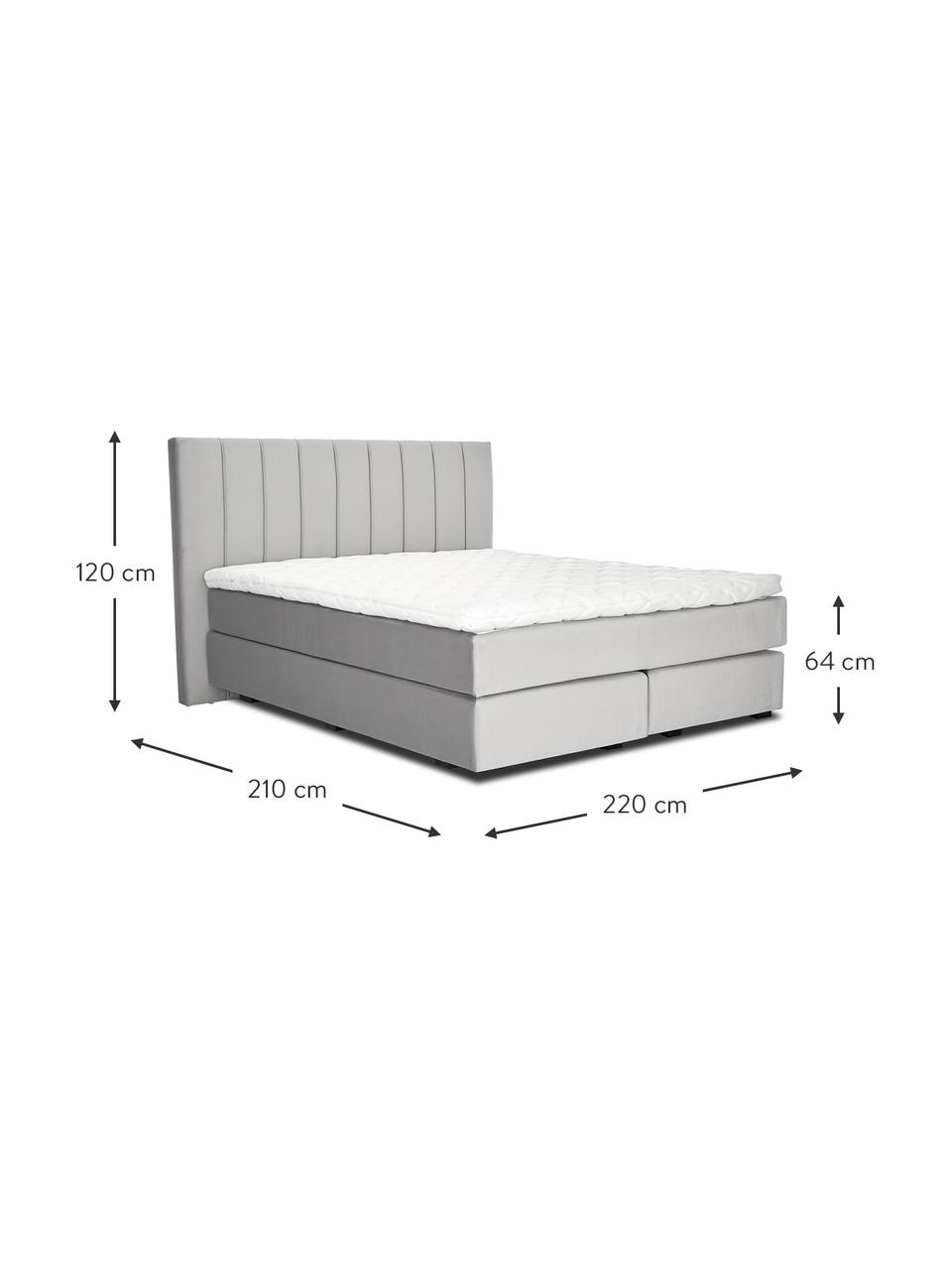 Premium Samt-Boxspringbett Lacey, Matratze: 7-Zonen-Taschenfederkern , Hellgrau, 200 x 200 cm