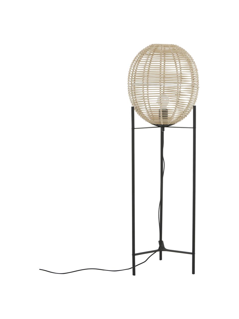 Kleine vloerlamp Wasa van rotan, Lampenkap: rotan, Lampvoet: gepoedercoat metaal, Beige, zwart, Ø 34 x H 110 cm