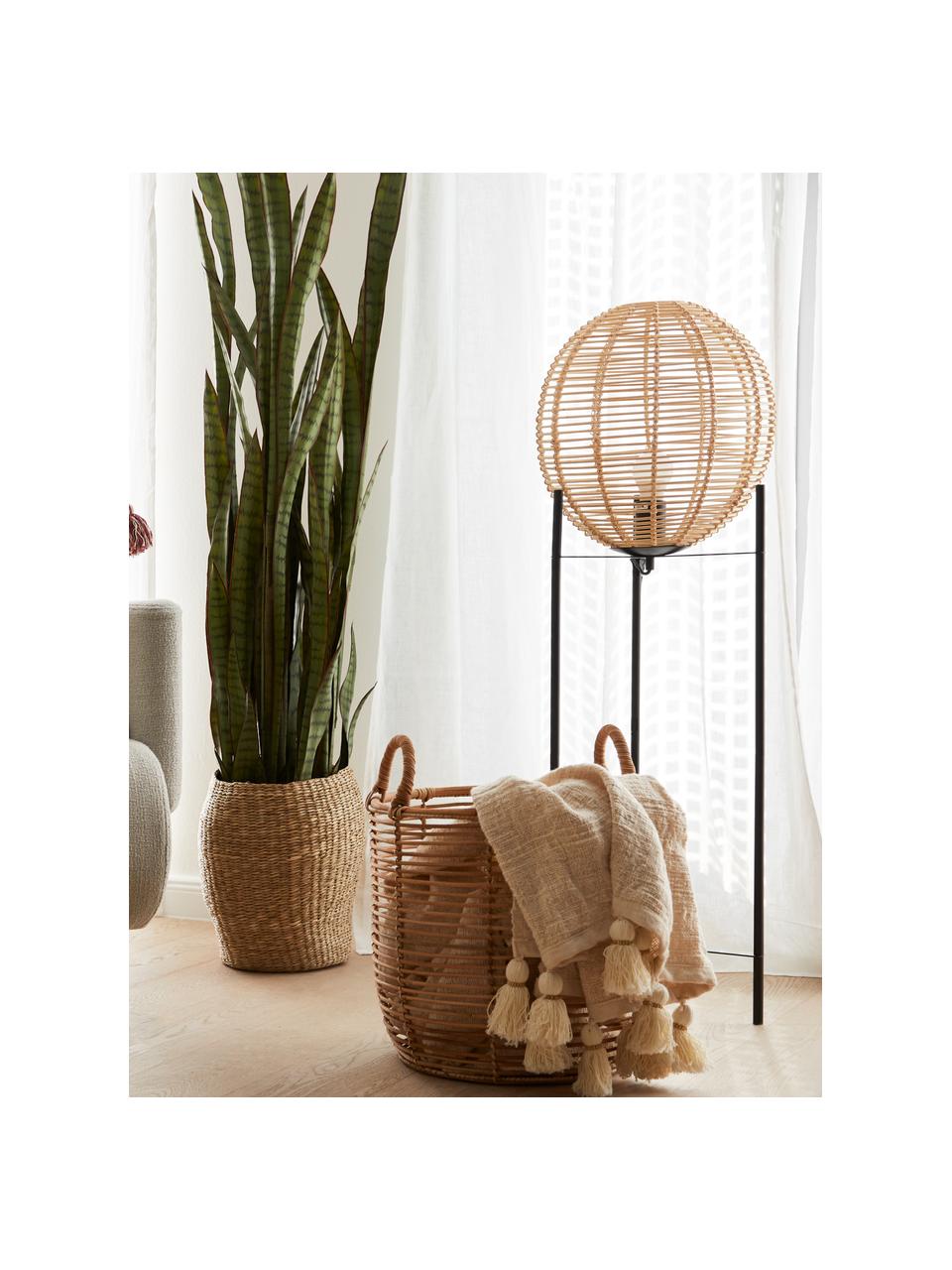 Lampada da terra in rattan Wasa, Paralume: rattan, Base della lampada: metallo verniciato a polv, Rattan, nero, Ø 34 x Alt. 110 cm