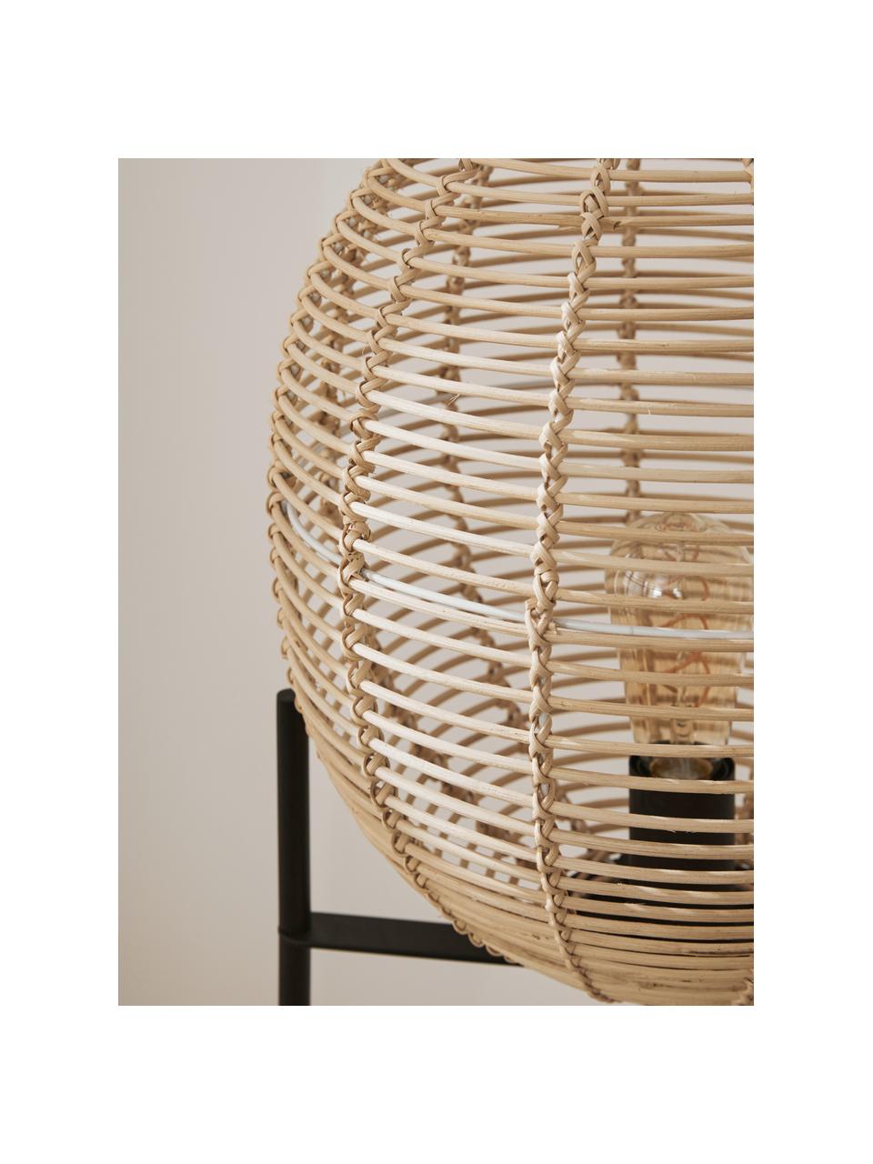 Lampada da terra in rattan Wasa, Paralume: rattan, Base della lampada: metallo verniciato a polv, Rattan, nero, Ø 34 x Alt. 110 cm