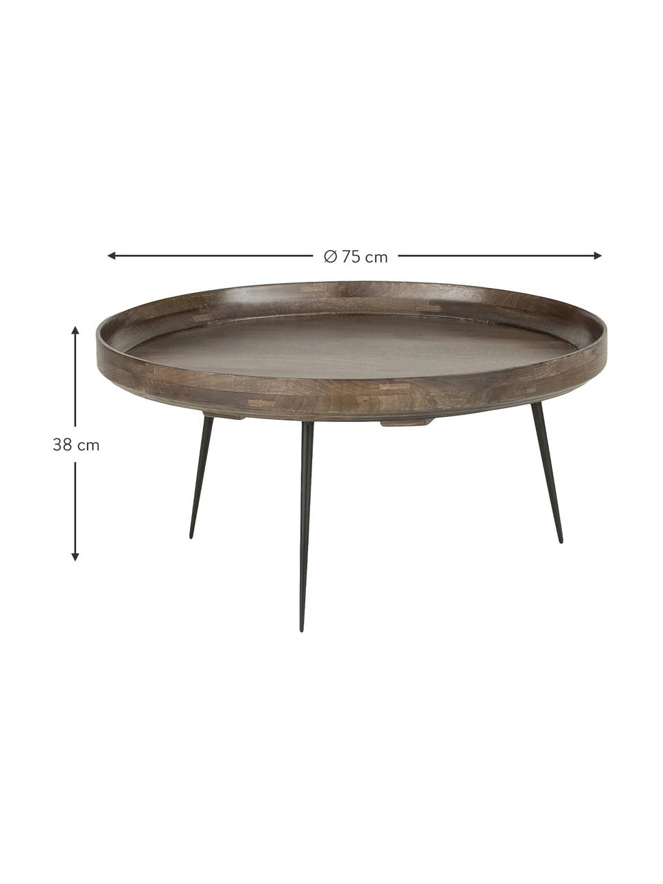 Mesa centro redonda de diseño Bol Table, Tablero: madera de mango, curtido, Patas: acero con pintura en polv, Madera de mango, Ø 75 x Al 38 cm