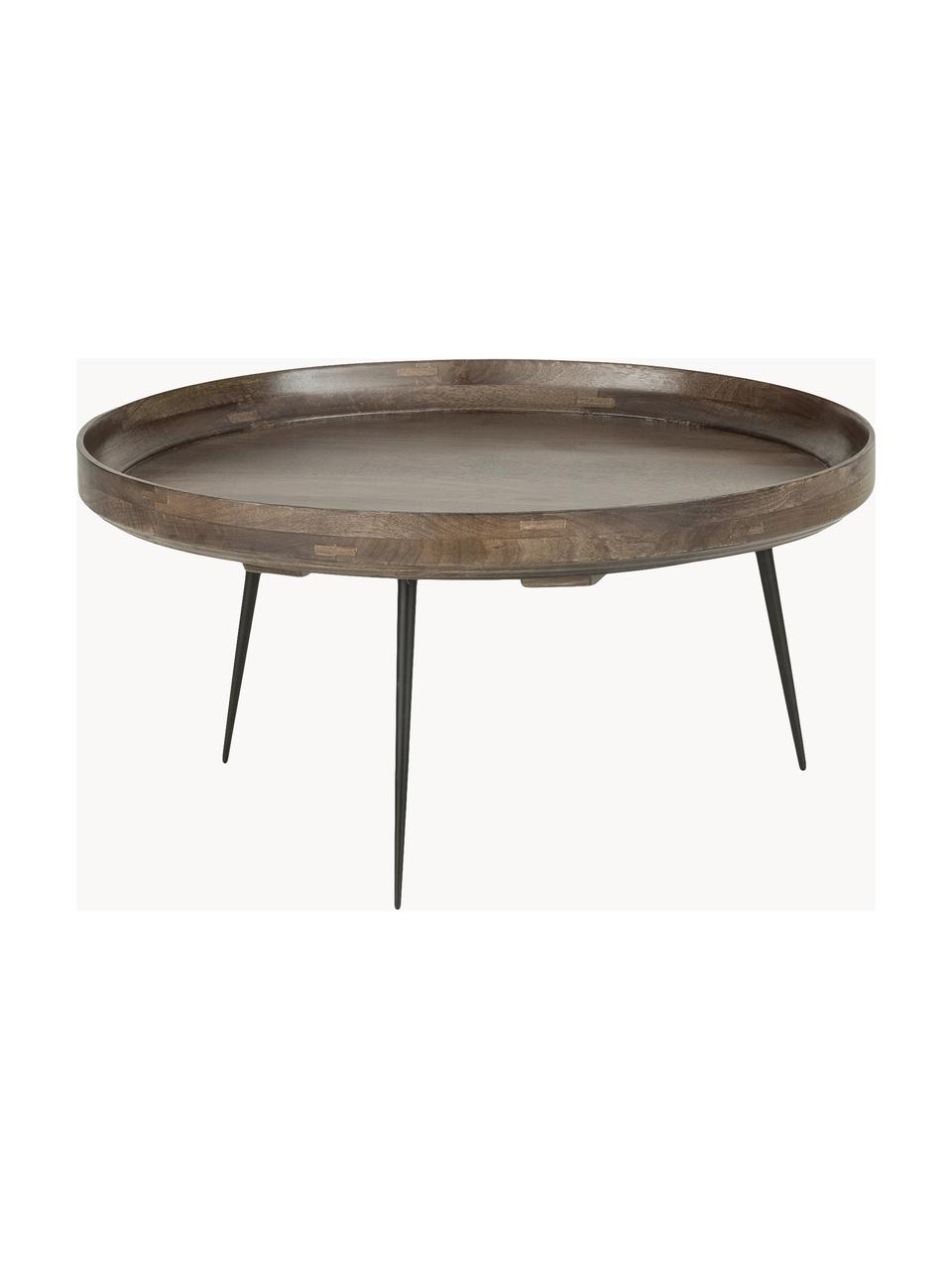 Ronde salontafel Bowl van mangohout, Tafelblad: mangohout, gelakt, Poten: gepoedercoat staal, Mangohout, donker gelakt, Ø 75 x H 38 cm