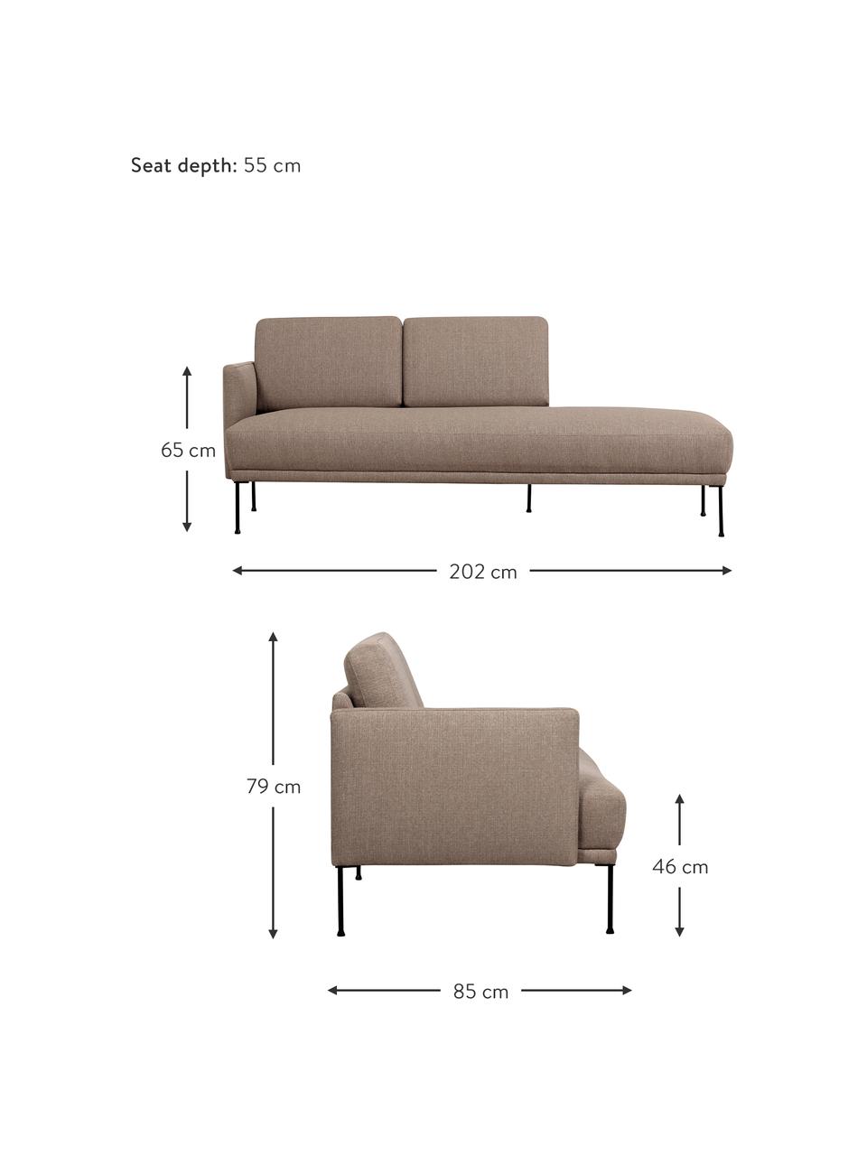 Diván Fluente, Tapizado: 100% poliéster Alta resis, Estructura: madera de pino maciza, Patas: metal con pintura en polv, Tejido taupe, An 202 x F 85 cm, respaldo izquierdo