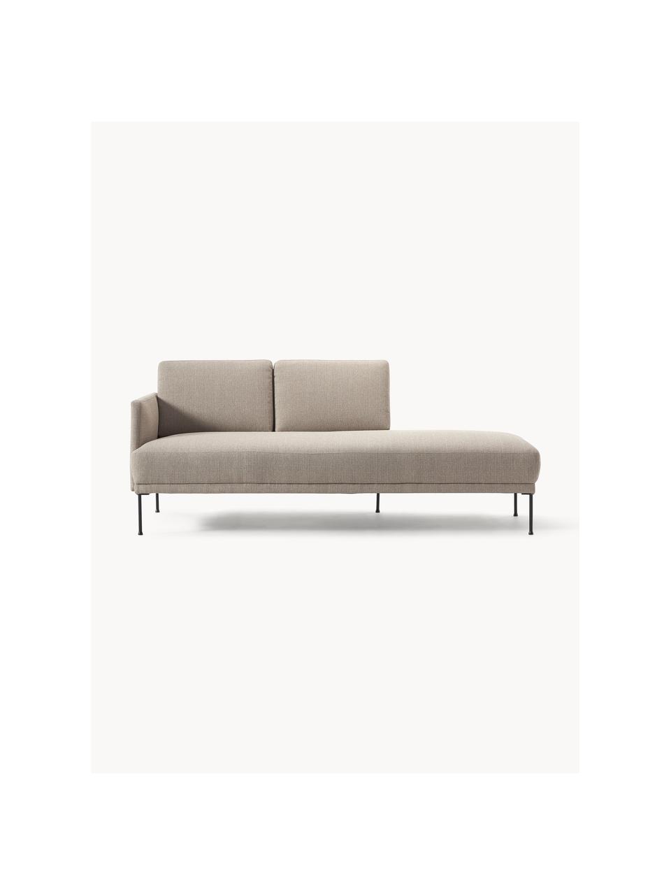 Chaise longue Fluente, Bekleding: 100% polyester. Met 35.00, Frame: massief grenenhout, Poten: gepoedercoat metaal Dit p, Geweven stof taupe, B 202 x D 85 cm, rugleuning links