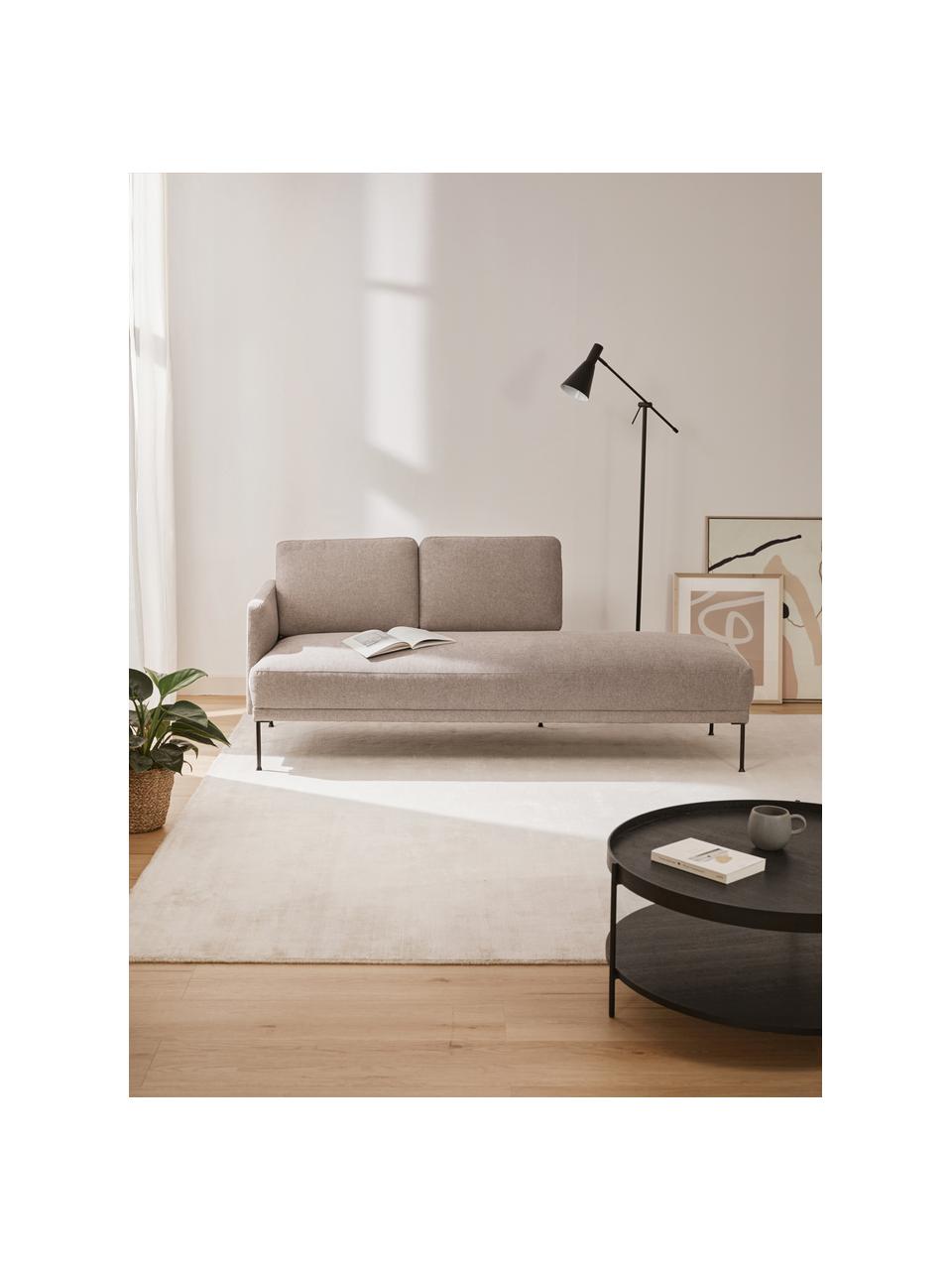 Chaise longue Fluente, Bekleding: 100% polyester. Met 35.00, Frame: massief grenenhout, Poten: gepoedercoat metaal Dit p, Geweven stof taupe, B 202 x D 85 cm, rugleuning links