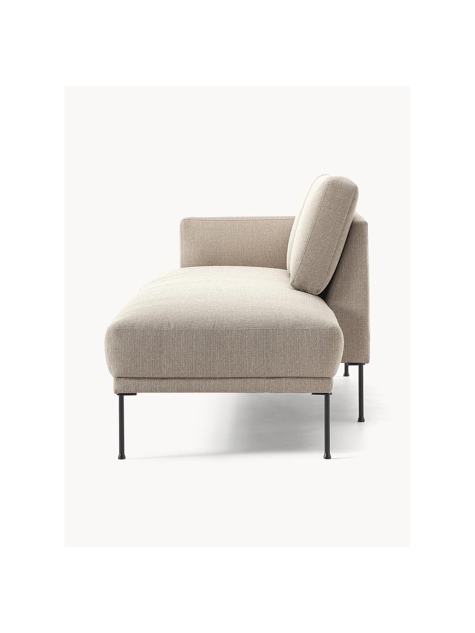 Chaise longue Fluente, Bekleding: 100% polyester. Met 35.00, Frame: massief grenenhout, Poten: gepoedercoat metaal Dit p, Geweven stof taupe, B 202 x D 85 cm, rugleuning links