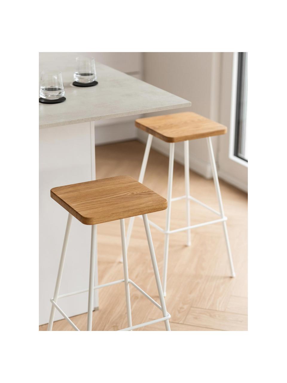 Barová stolička Barni, Bílá, dubové dřevo, Š 30 cm, V 70 cm