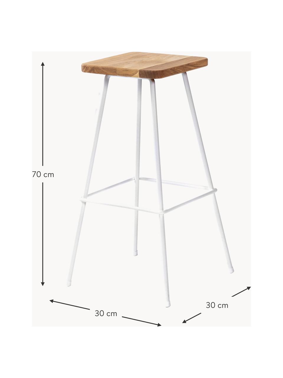 Taburete alto Barni, Asiento: madera de roble aceitada, Estructura: acero con pintura en polv, Blanco, roble, An 30 x Al 70 cm