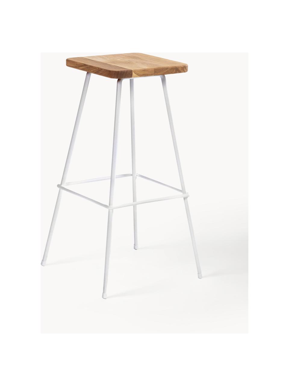 Tabouret de bar Barni, Blanc, bois de chêne, larg. 30 x haut. 70 cm