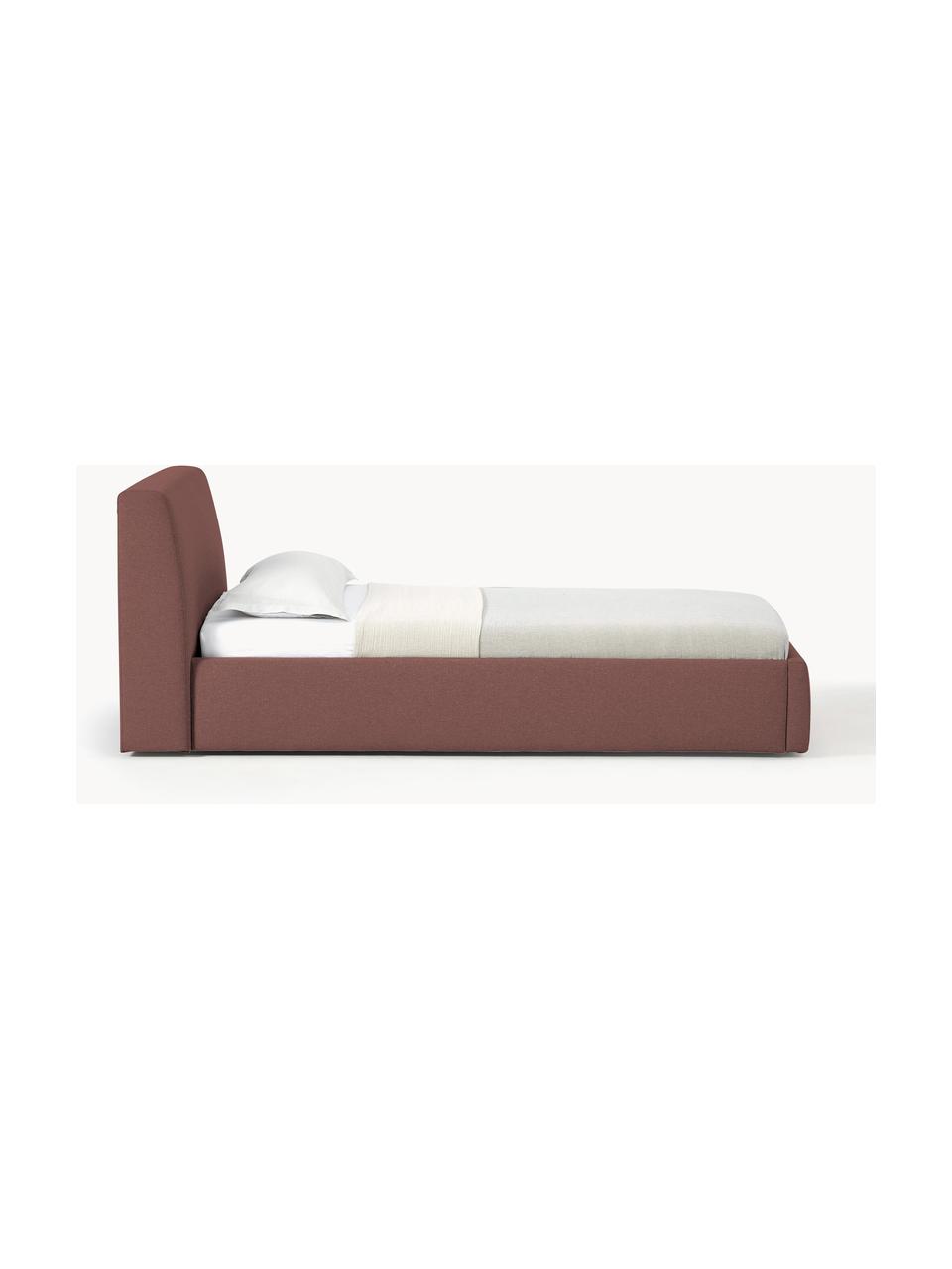 Letto singolo con contenitore Cloud, Rivestimento: tessuto finemente struttu, Piedini: legno laccato Il material, Tessuto rosso vino, Larg. 90 x Lung. 200 cm