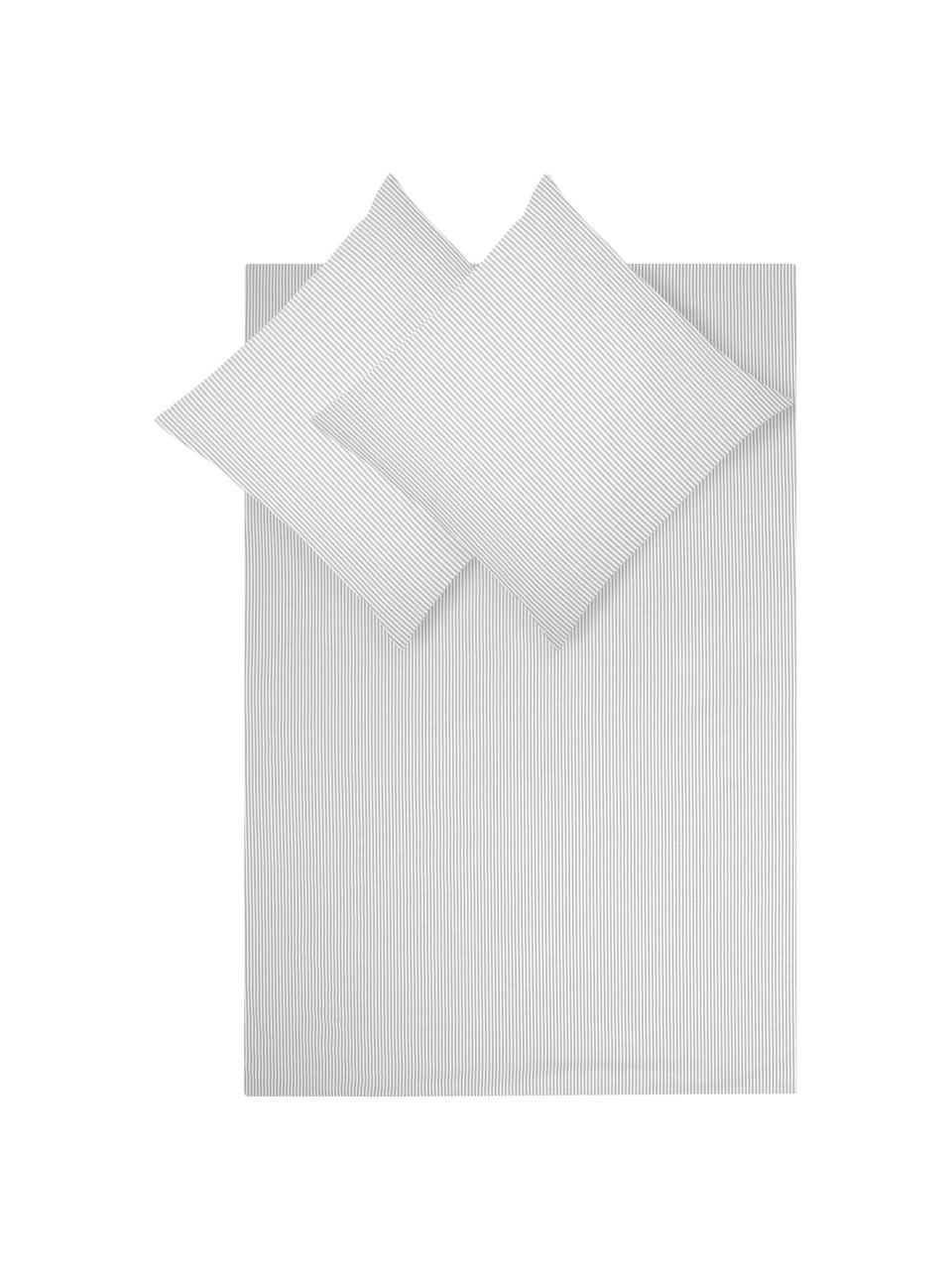 Jemne pruhovaná bavlnená posteľná bielizeň Ellie, Sivá, biela, 200 x 200 cm + 2 vankúše 80 x 80 cm