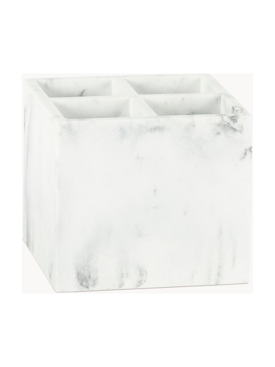 Organiseur cosmétique aspect marbre Felicity, Polyrésine, Aspect marbre blanc, larg. 13 x haut. 12 cm
