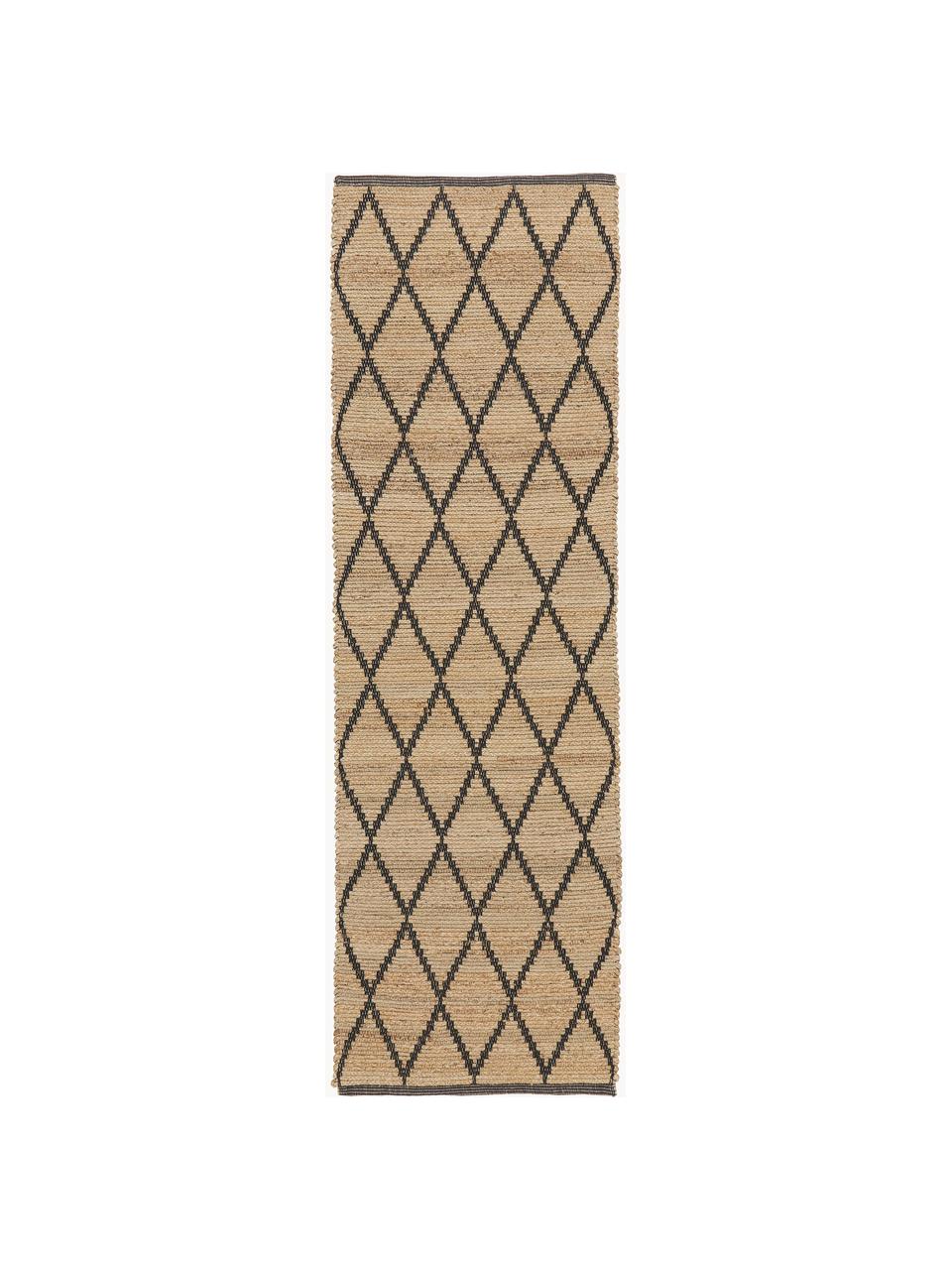 Alfombra corredor artesanal de yute Atta, 100% yute, Marrón, negro, An 80 x L 250 cm