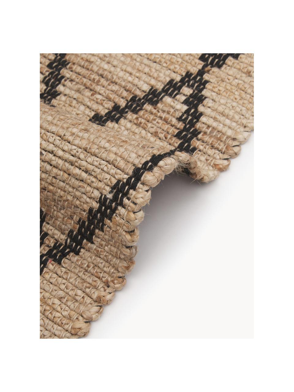 Handgemaakte jute loper Atta, 100% jute, Bruin, zwart, B 80 x L 250 cm