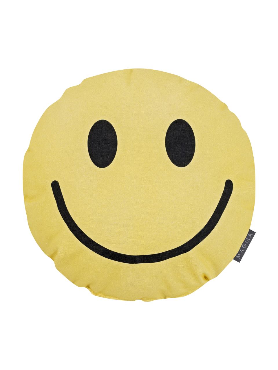 Cojín redondo Smile, con relleno, Funda: 100% algodón, Amarillo, negro, Ø 40 cm