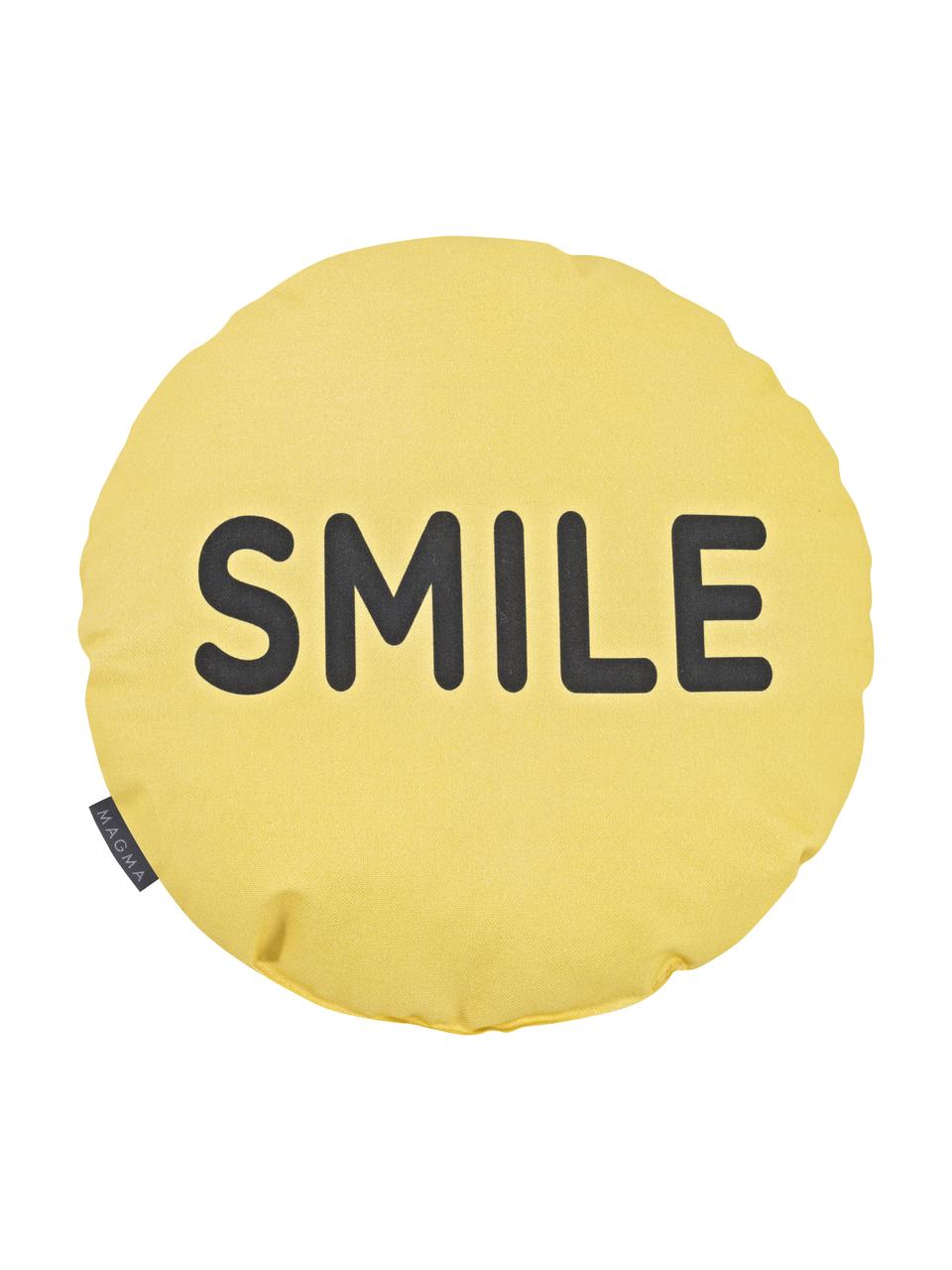 Cuscino rotondo Smile, Rivestimento: 100% cotone, Giallo, nero, Ø 40 cm