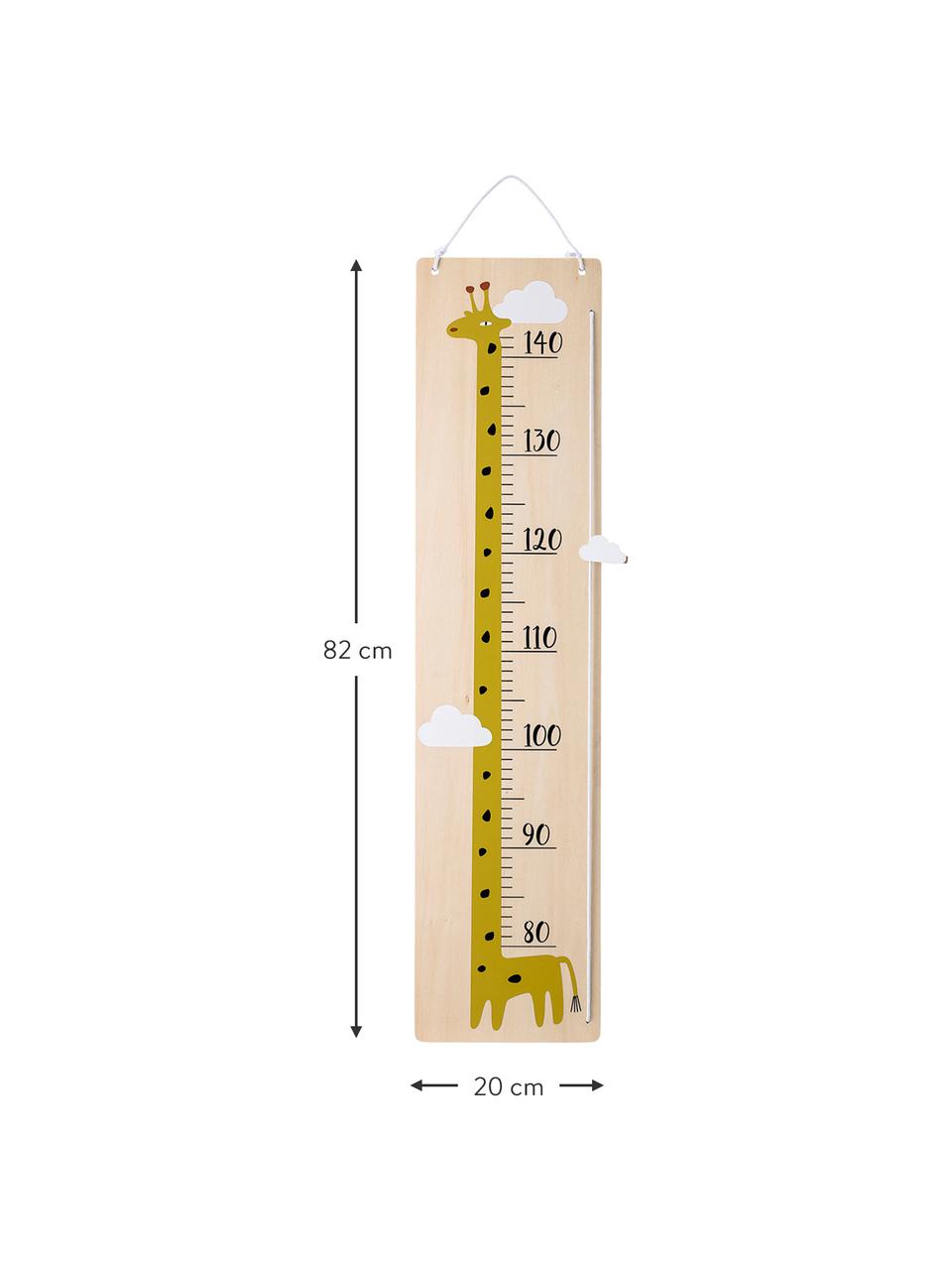 Groeimeter Giraffe, Multiplex, katoen, metaal, Geel, B 20 x H 82 cm