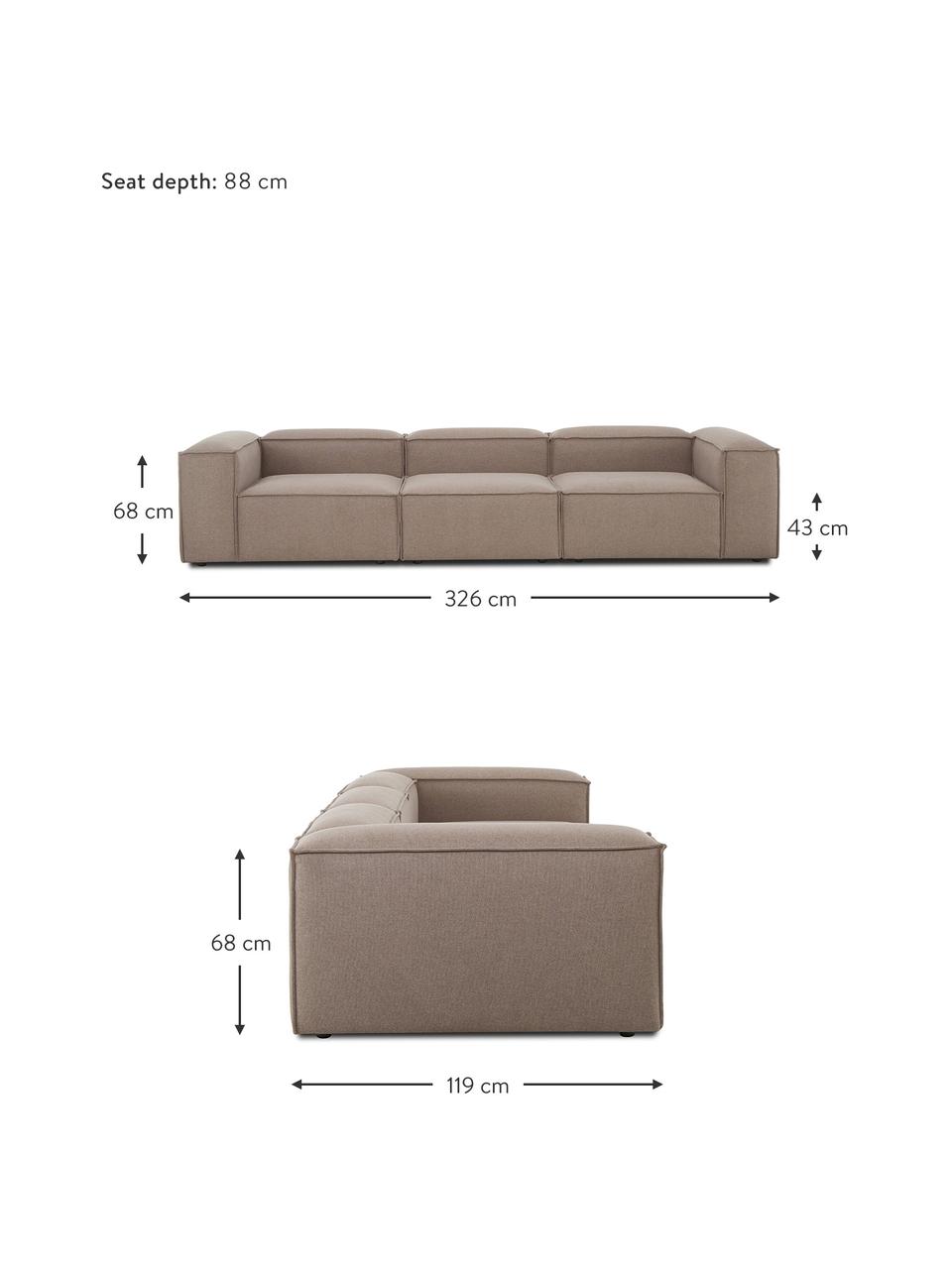 Modulares Sofa Lennon (4-Sitzer), Bezug: 100% Polyester Der strapa, Gestell: Massives Kiefernholz, FSC, Füße: Kunststoff, Webstoff Braun, B 327 x T 119 cm