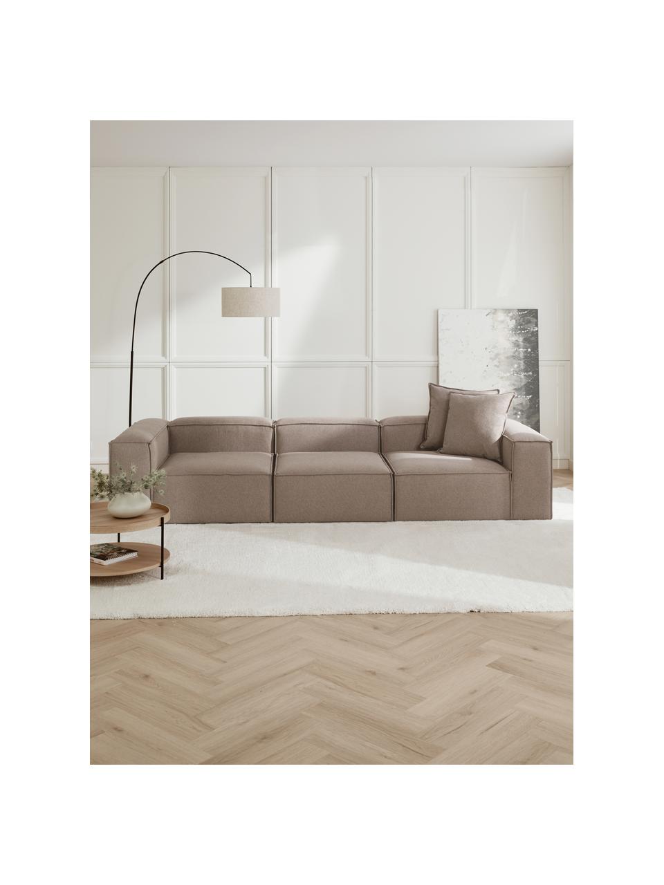 Canapé modulable 4 places Lennon, Tissu brun, larg. 327 x prof. 119 cm