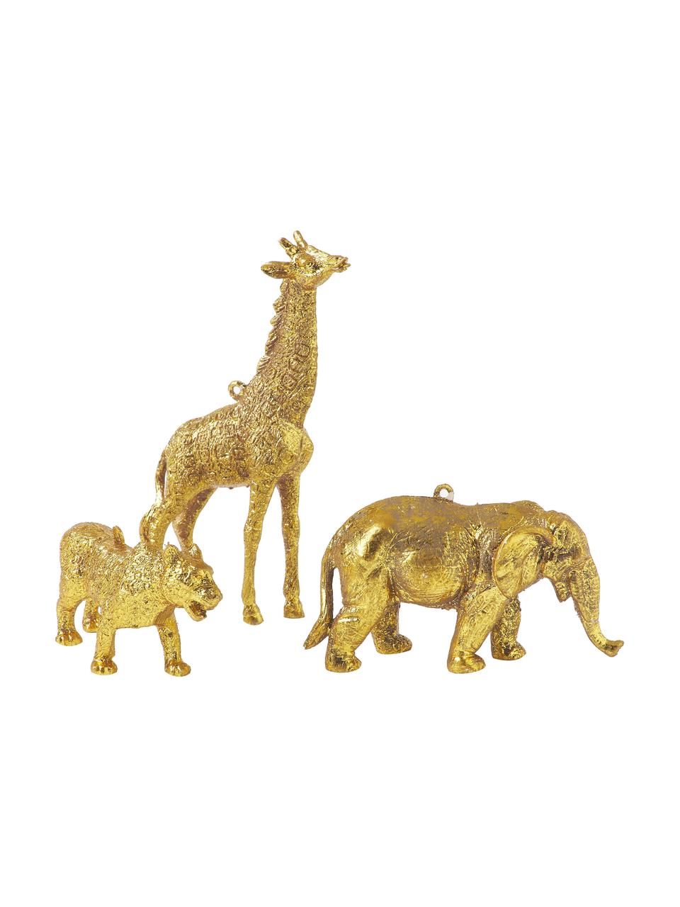 Bruchfestes Baumanhänger-Set Dodo, 3-tlg., Kunststoff, Goldfarben, Set mit verschiedenen Größen