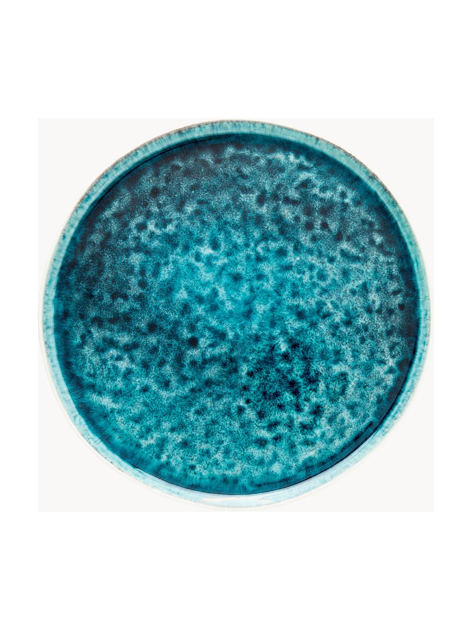 Ručne vyrobené plytké taniere Mustique, 4 ks, Glazúrovaná kamenina, Tyrkysová, tmavomodrá, Ø 27 cm