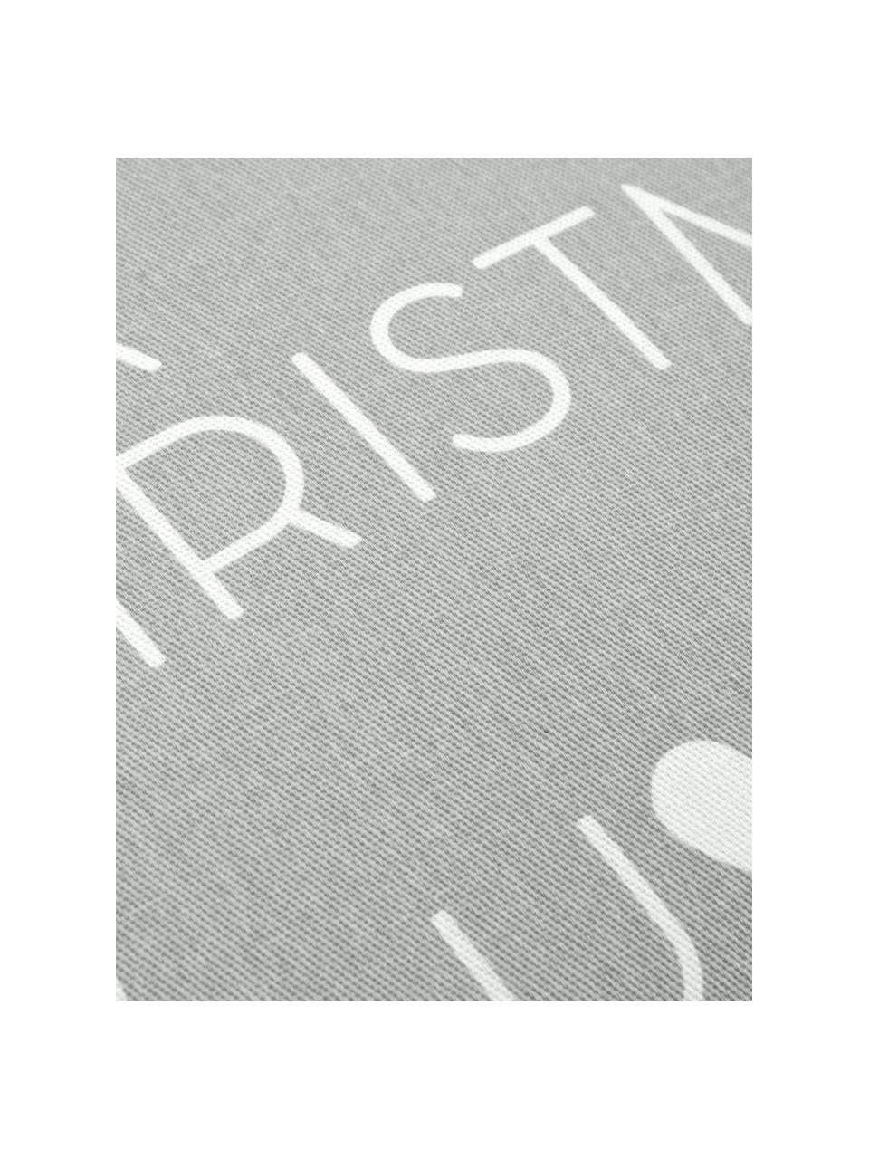 Kussenhoes All I Want met opschrift in grijs/wit, Katoen, panamabinding, Grijs, ecru, 40 x 40 cm